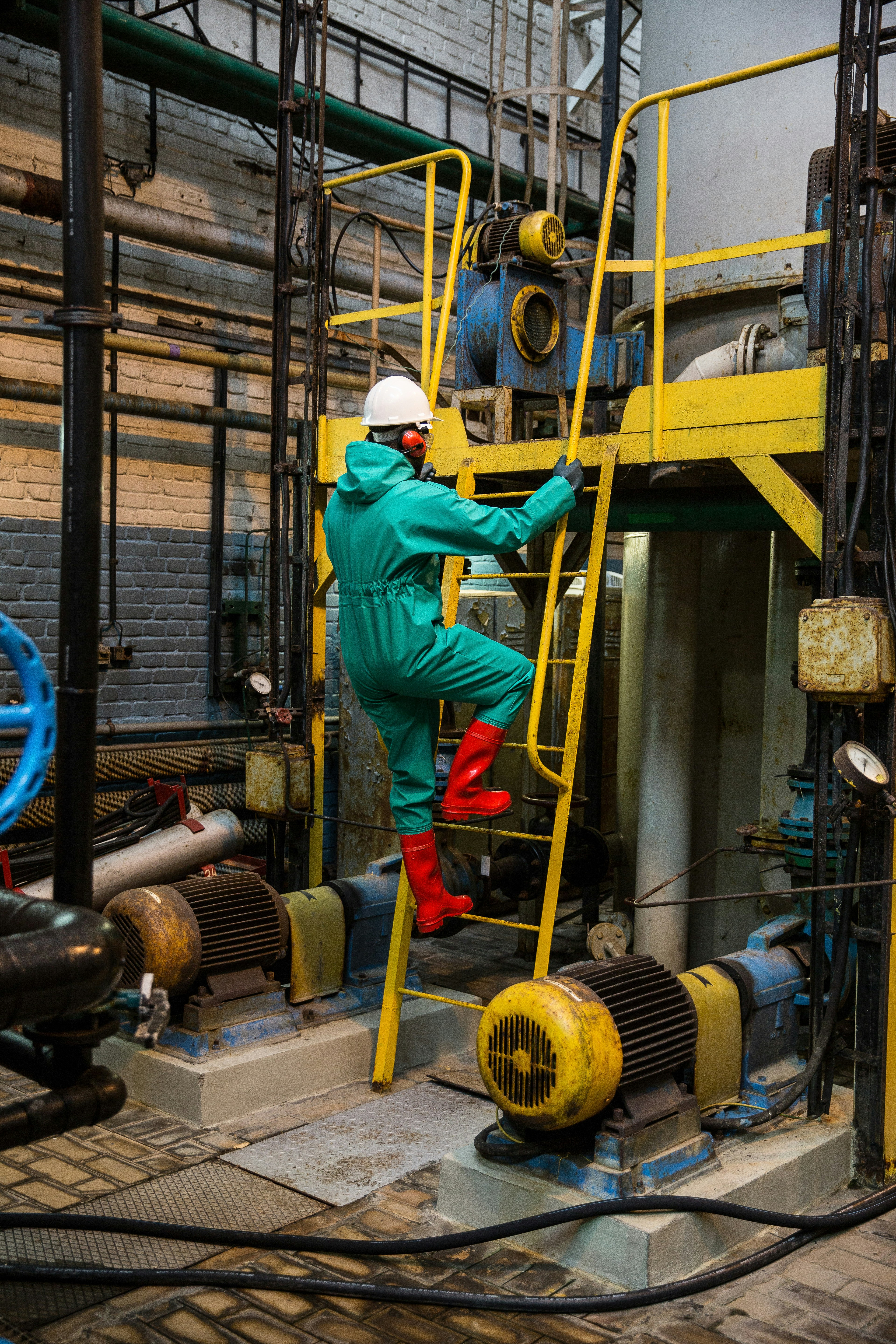 Technician on a plant ladder